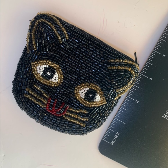 4" Sequin Cat coin purse, shiny black cat or kitten face whiskers pet - Picture 2 of 5